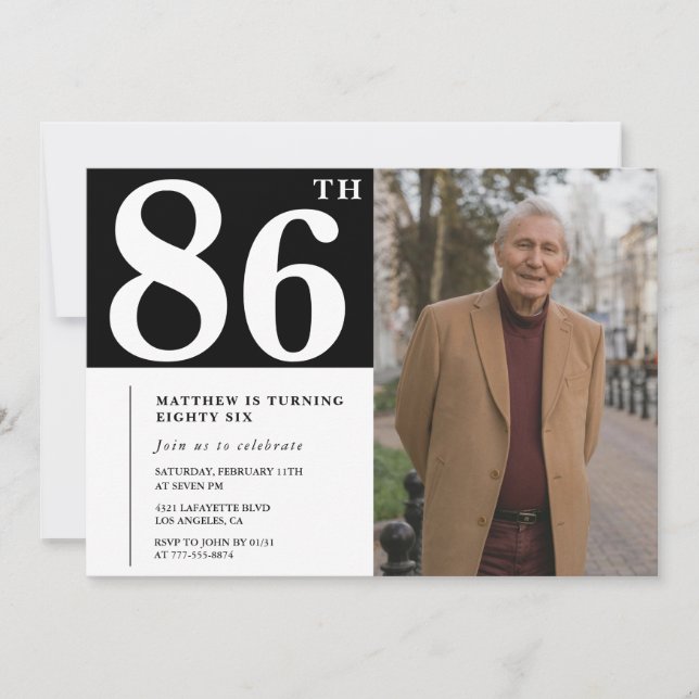 Invitación de cumpleaños número 86 de hombres en f (Anverso)
