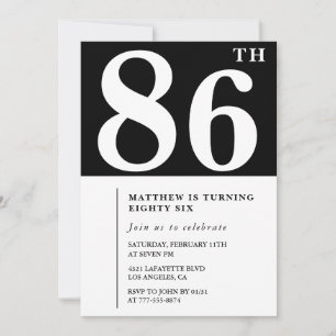 Invitación de cumpleaños número 86 elegante en bla