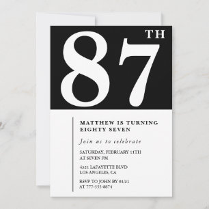 Invitación de cumpleaños número 87 elegante en bla