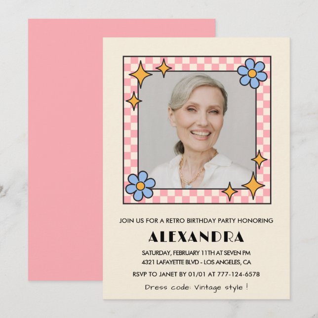 Invitación de cumpleaños número 88 con foto floral (Anverso / Reverso)