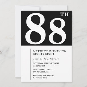 Invitación de cumpleaños número 88 elegante en bla