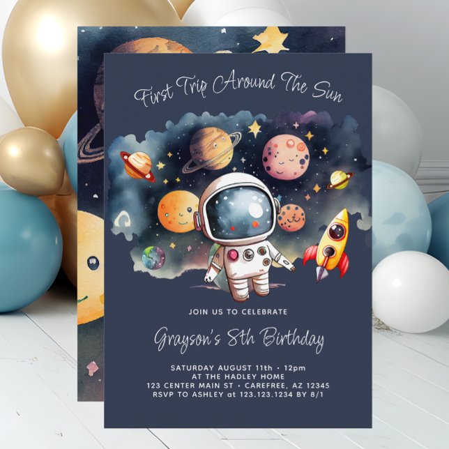 Invitación de cumpleaños número 8 azul de planetas (Subido por el creador)