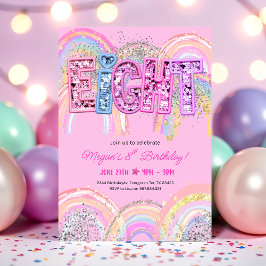 Invitación de cumpleaños número 8 con arcoíris