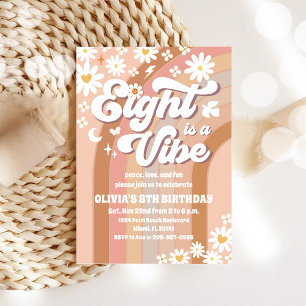 Invitación de cumpleaños número 8 con diseño flora