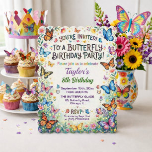 Invitación de cumpleaños número 8 con mariposas co