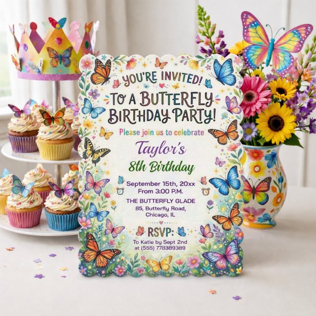Invitación de cumpleaños número 8 con mariposas co (Subido por el creador)