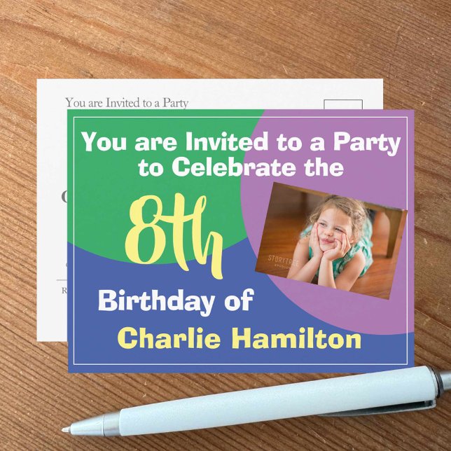 Invitación de cumpleaños número 8 con postal de fo (Subido por el creador)