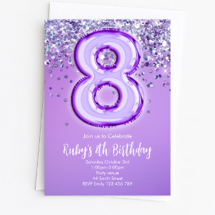 Invitación de cumpleaños número 8 con purpurina mo
