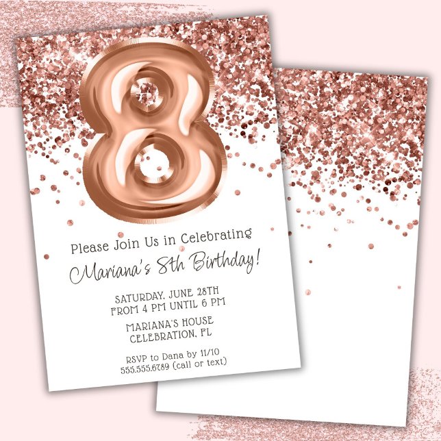 Invitación de cumpleaños número 8 con Rosa Dourado (Subido por el creador)