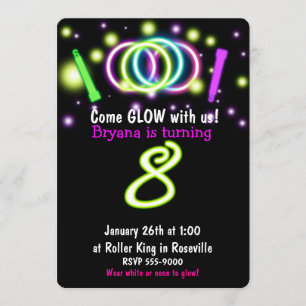 Invitación de cumpleaños número 8 de GLOW Lights p