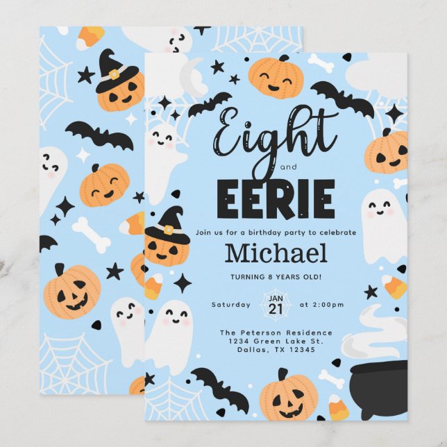 Invitación de cumpleaños número 8 de Halloween Fan (Anverso / Reverso)