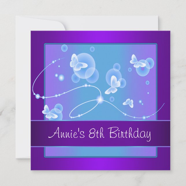 Invitación de cumpleaños número 8 de Mariposa Mora (Anverso)