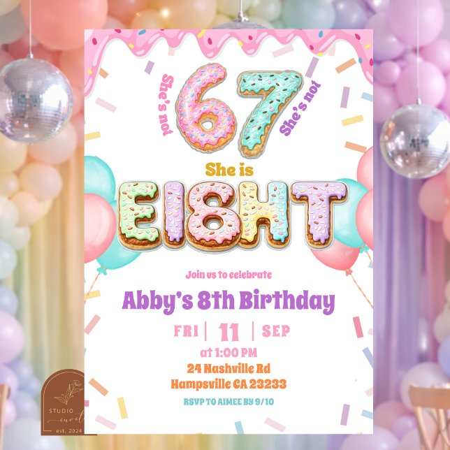 Invitación de cumpleaños número 8 de niña Pastel D (Subido por el creador)
