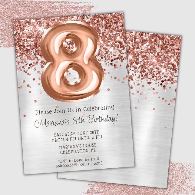 Invitación de cumpleaños número 8 de Rose Gold Sil (Subido por el creador)
