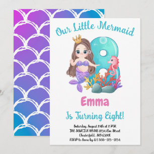 Invitación de cumpleaños número 8 de sirena