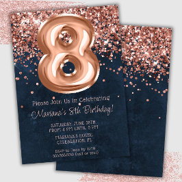 Invitación de cumpleaños número 8 en rosa oro y az