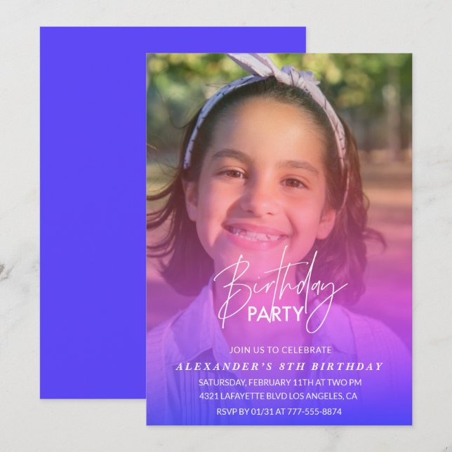 invitación de cumpleaños número 8 Fiesta Foto Arco (Anverso / Reverso)