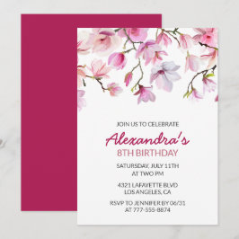 Invitación de cumpleaños número 8 floral acuarela 