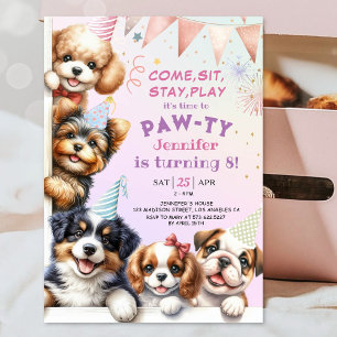 Invitación de cumpleaños número 8 Girls Puppy Pawt