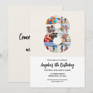 Invitación de cumpleaños número 8 minimalista - Nú