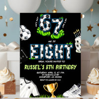 Invitación de cumpleaños número 8 Neon Soccer 67