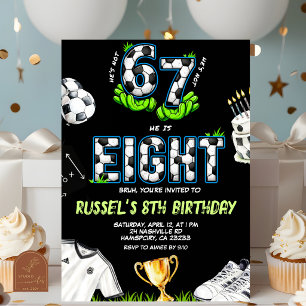 Invitación de cumpleaños número 8 Neon Soccer 67