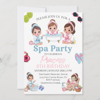 Invitación de cumpleaños número 8 para chica en fi
