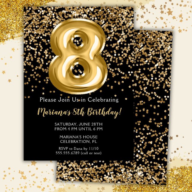 Invitación de cumpleaños número 8 para niña Black  (Subido por el creador)