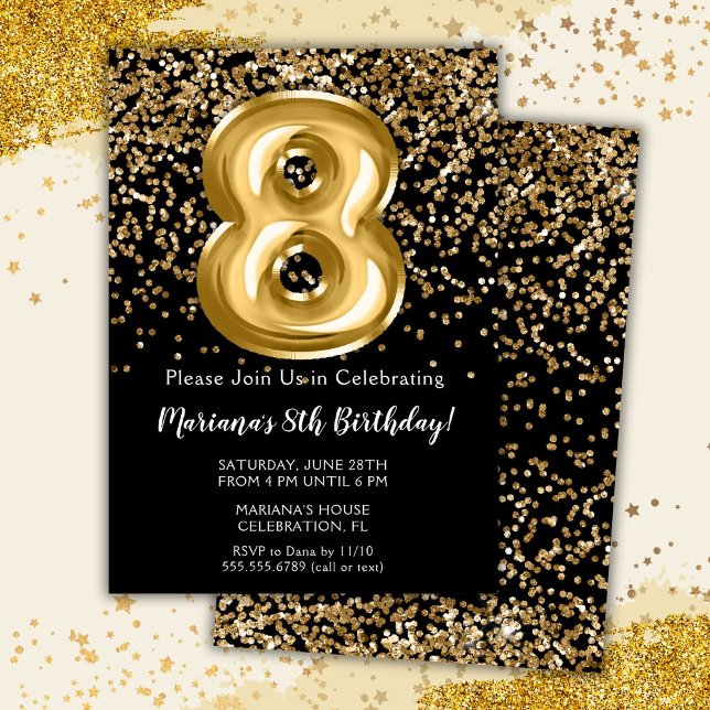 Invitación de cumpleaños número 8 para niña Black  (Subido por el creador)