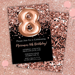Invitación de cumpleaños número 8 Rosa negra con b
