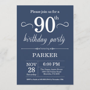 Invitación de cumpleaños número 90 Azul