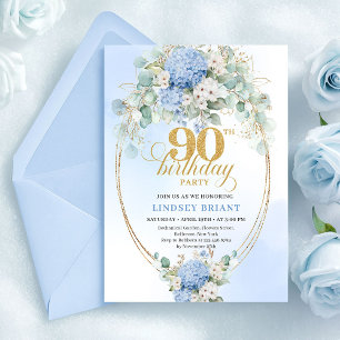Invitación de cumpleaños número 90 Chic Pastel Blu