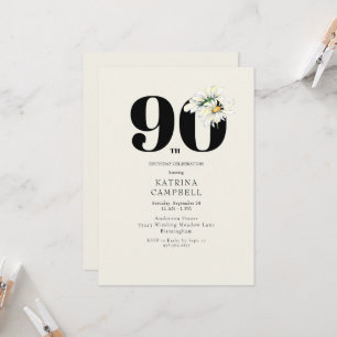 Invitación de cumpleaños número 90 con flores amar