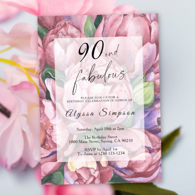 Invitación de cumpleaños número 90 con flores vint (Subido por el creador)