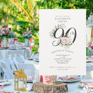 Invitación de cumpleaños número 90 elegante con ro