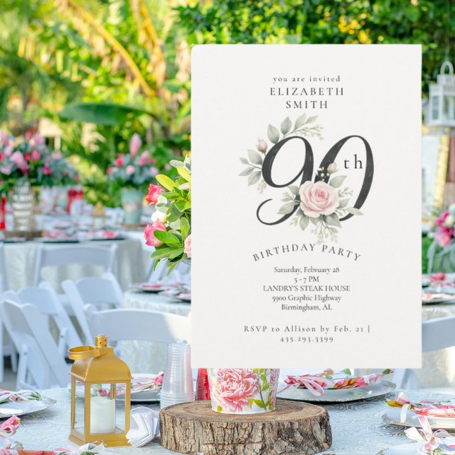Invitación de cumpleaños número 90 elegante con ro (Subido por el creador)