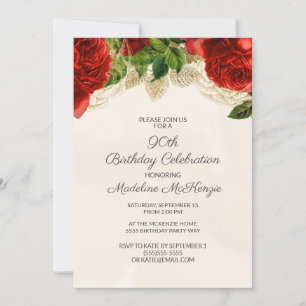 Invitación de cumpleaños número 90 elegante con ro