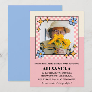 invitación de cumpleaños número 90 Flores rosadas 