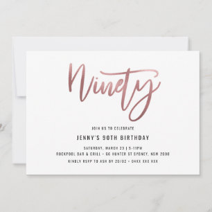 Invitación de cumpleaños número 90 minimalista con