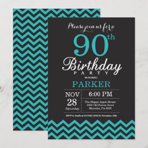 Invitación de cumpleaños número 90 negra y azul tu