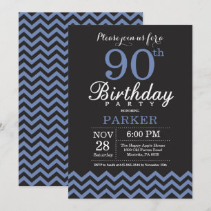 Invitación de cumpleaños número 90 negro y azul