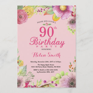 Invitación de cumpleaños número 90 para mujeres ro