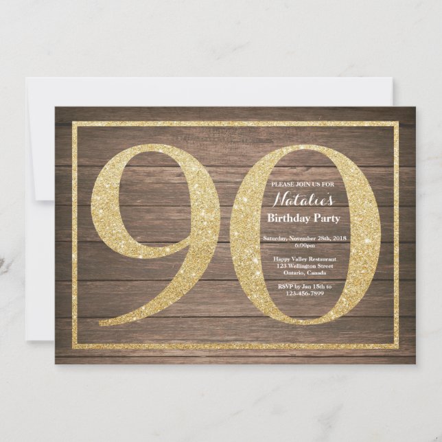 Invitación de cumpleaños número 90 rústica con bri (Anverso)