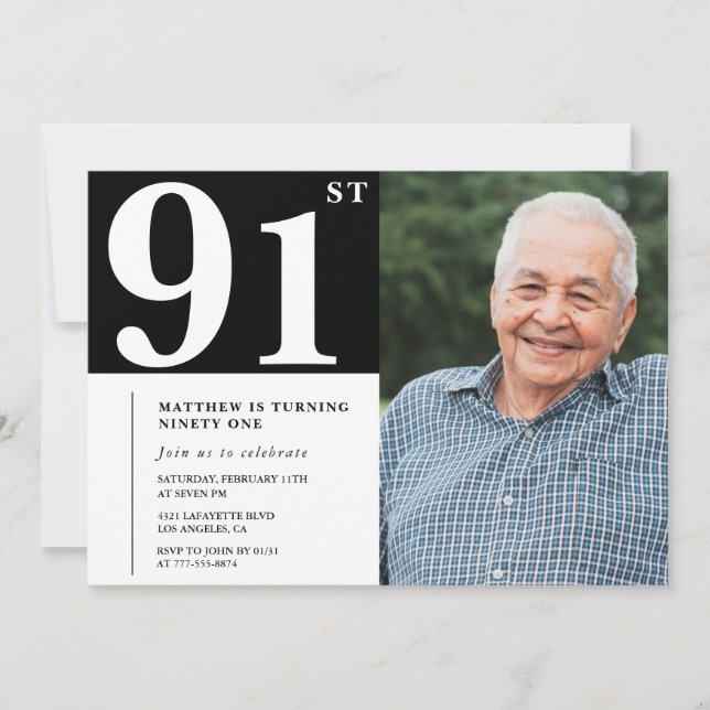 Invitación de cumpleaños número 91 de hombres en f (Anverso)