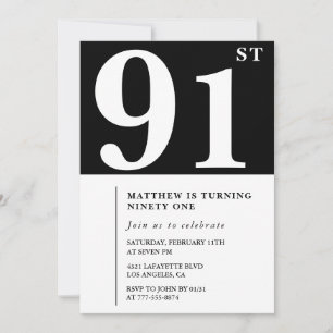 Invitación de cumpleaños número 91 elegante en bla