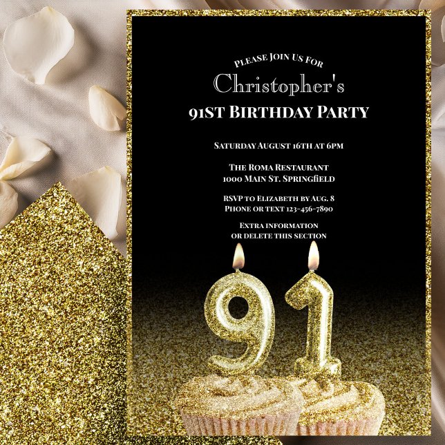 Invitación de cumpleaños número 91 para él en negr (Subido por el creador)