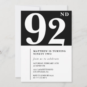Invitación de cumpleaños número 92 elegante en bla