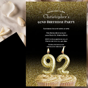 Invitación de cumpleaños número 92 para él en negr