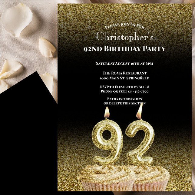 Invitación de cumpleaños número 92 para él en negr (Subido por el creador)