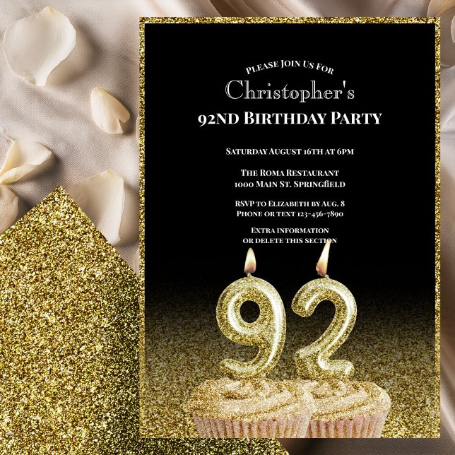 Invitación de cumpleaños número 92 para él en negr (Subido por el creador)